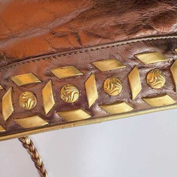 Dawli Vintage Studed Genuine Leather Made In U.S.A.Crossbody Purse Bag Rose Gold - Picture 11 of 12
